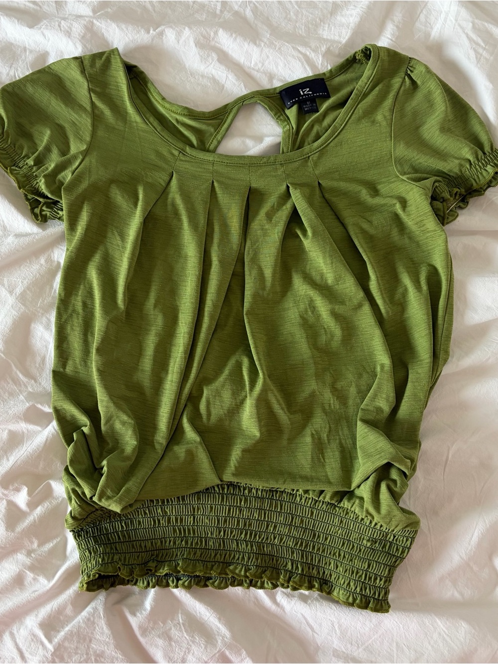 IC COLLECTION Olive Green Short Sleeve Pleated Blouse